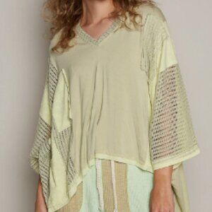 POL JERSEY AND MESH TRIM OVERSIZED TOP